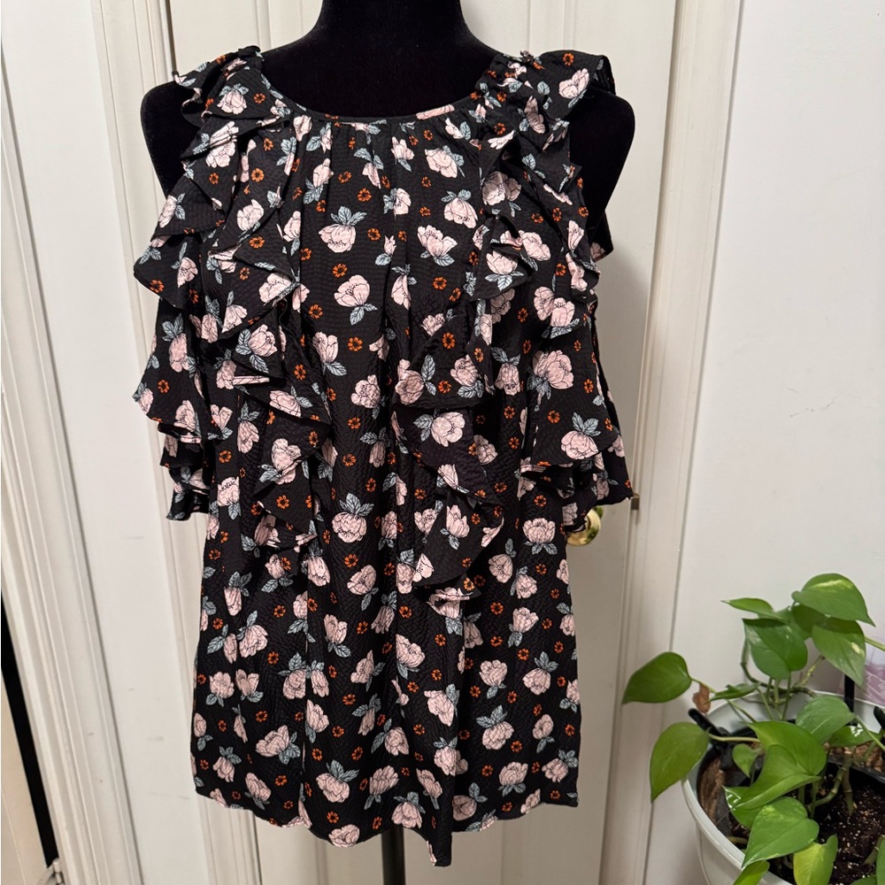 Rebecca Taylor NWT size 10 cold shoulder Floral Ruffle Top